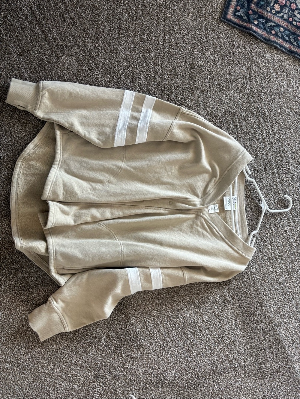 aerie Cream button Front Cardigan with White Sleeve Stripes large NWT